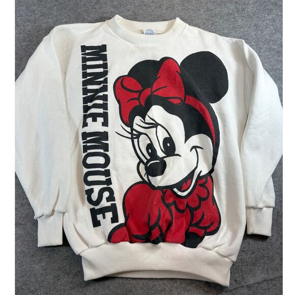 Disney Tops - Vintage 80s Disney Minnie Mouse Sweatshirt Women Large White Red Graphic Cartoon